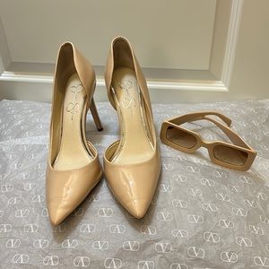 jessica simpson heels stilettos cream tan beige with mathcing sunglasses 8M